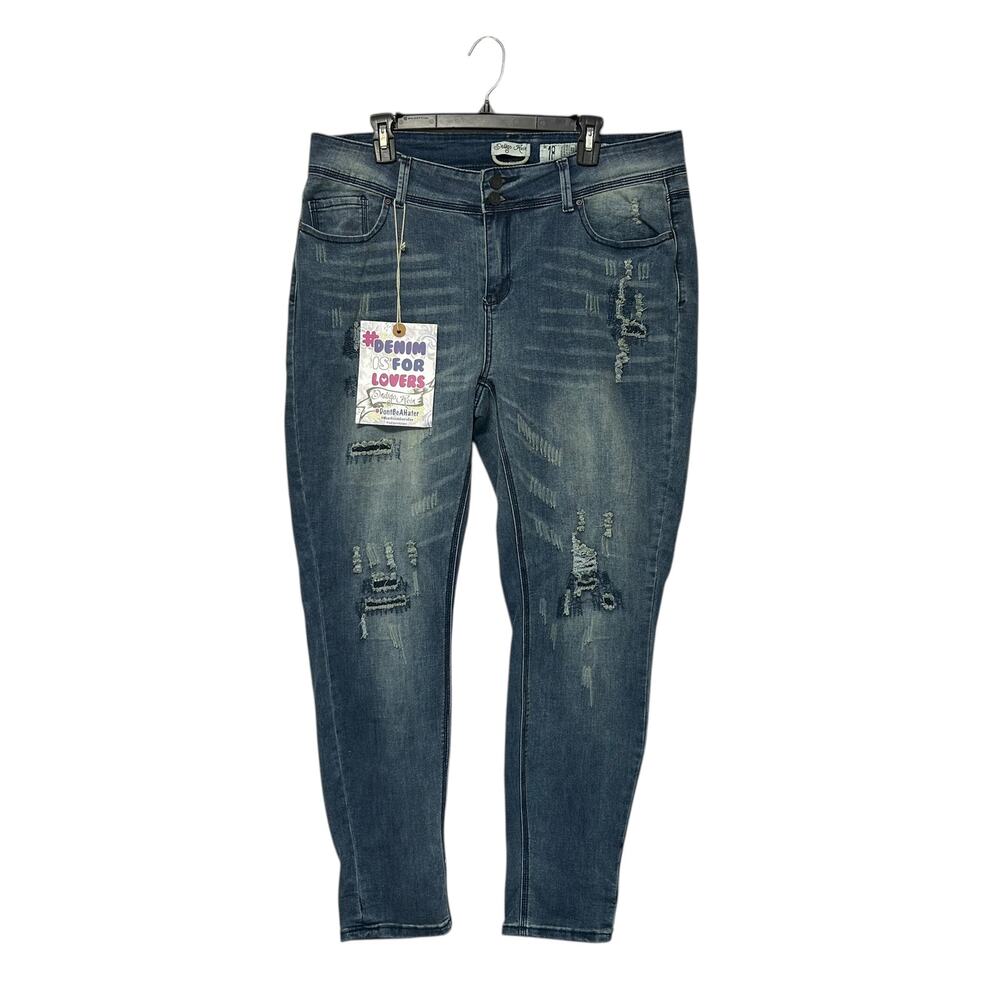 Indigo Rein Distressed Patchwork Anklet Jeans NWT Women's Sz 18 Acid Wash Y2K